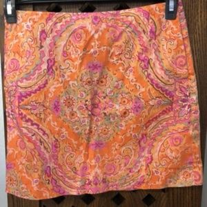 J Crew Orange Pink Short Lined Skirt Pockets 0